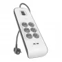 Pagarinātājs Belkin BSV604VF2M-V2 — 6 kontaktligzdas, 2× USB-A, 2 m kabelis