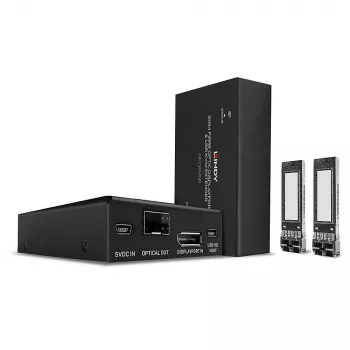 Lindy 300m šķiedru optikas DisplayPort 1.2 un USB KVM pagarinātājs, raidītājs un uztvērējs