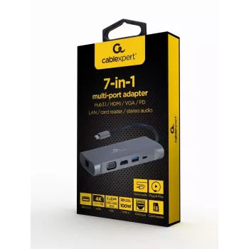 Gembird A-CM-COMBO7-01 klēpjdatora dokstacija/portu replicētājs USB 3.2 Gen 1 (3.1 Gen 1) Type-A Pelēks