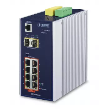 PLANET IGS-10020PT - pārvaldāms slēdzis - 8 x 10/100/1000 (PoE) + 2 x Gigabit SFP - DIN sliedes vai sienas montāža - PoE (130 W) - DC (IGS-10020PT)