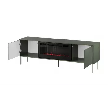 Cama Meble TV skapis ar kamīnu TRESSE 180x40x54,5 cm — matēti zaļa virsma, skaidu plātne