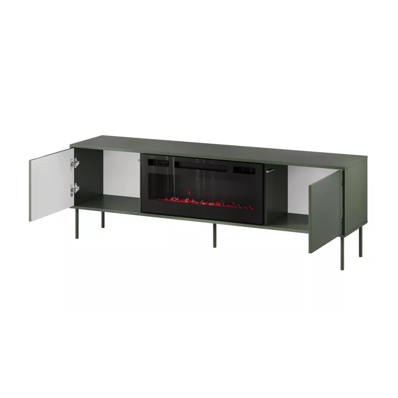 Cama Meble TV skapis ar kamīnu TRESSE 180x40x54,5 cm — matēti zaļa virsma, skaidu plātne