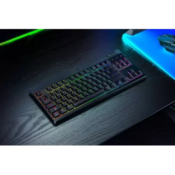 Razer BlackWidow V4 Low-Profile Tenkeyless HyperSpeed spēļu tastatūra, USB / RF bezvadu / Bluetooth, QWERTY US International, melna