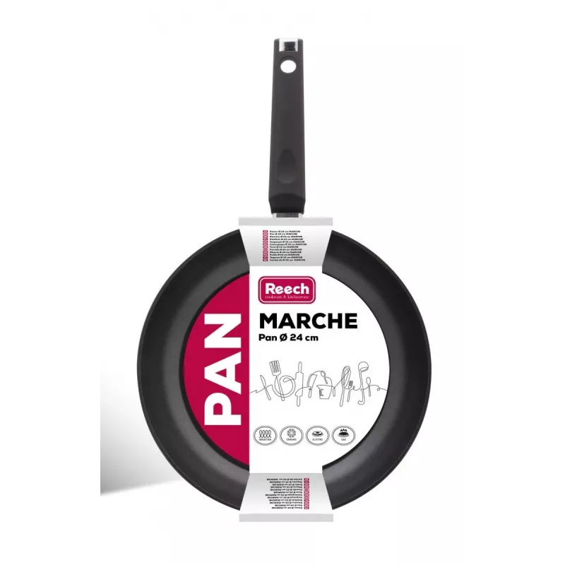 Cepamā panna LAMART LP1002 MARCHE 24 cm — alumīnija nepiedegoša, melna