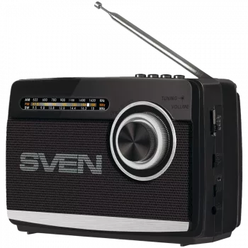 Skaļrunis SVEN SRP-155, melns (3W, Bluetooth, FM/AM/SW, USB, microSD, lukturis, akumulators)