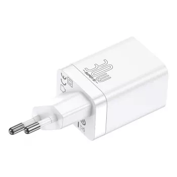 Baseus Super Si Pro ātrais lādētājs USB + USB-C 30W (balts)