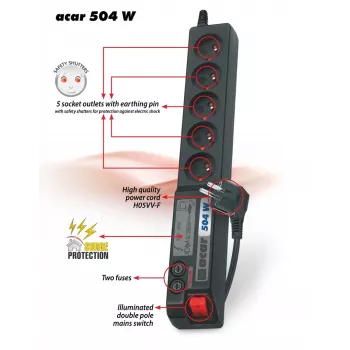 Acar 504WF EMI/RFI pārsprieguma aizsargs ar pagarinātāju 3m