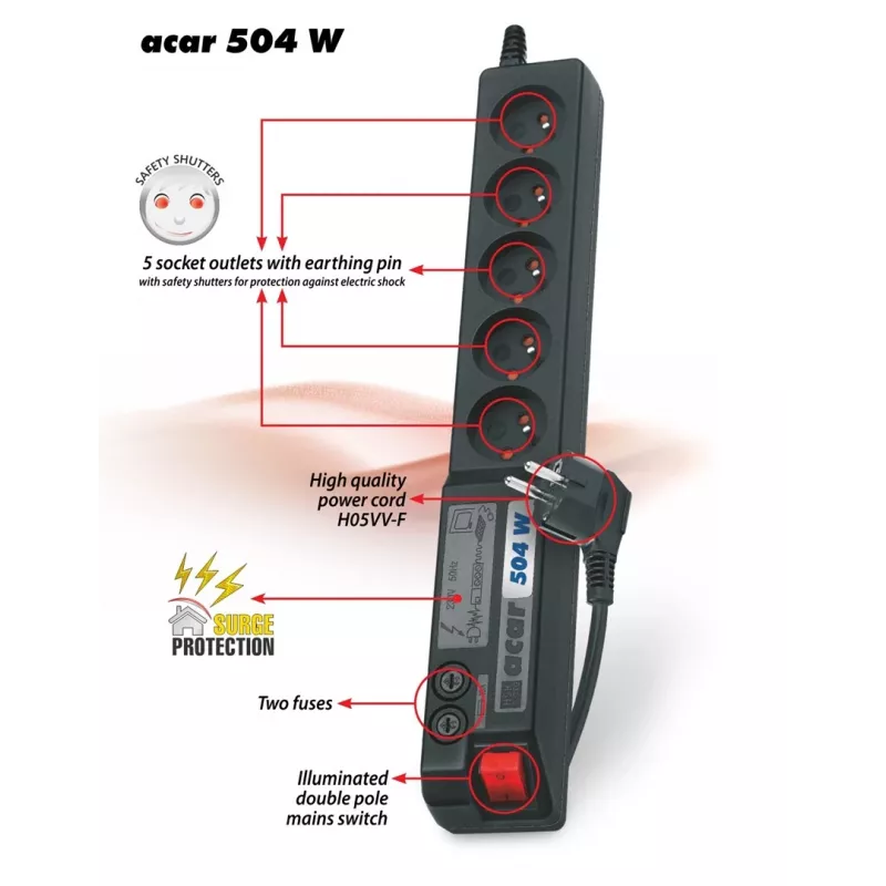 Acar 504WF EMI/RFI pārsprieguma aizsargs ar pagarinātāju 3m