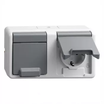 Gira 478130 2-vietīga Schuko kontaktligzda virsmas montāžai, horizontāla, pelēka