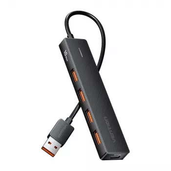 USB 3.2 Gen 2 5-in-1 Daudzportu Hubs Vention CHOBB — 5 porti (4× USB 3.2 Gen 2 Type-A, 1× USB 3.2 Gen 1 Type-A), 0,15 m, ABS, melns