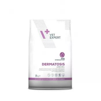Sausā suņu barība VETEXPERT Veterinary Diet Dermatosis Jērs & Krils, 2 kg, pieaugušiem suņiem, olbaltumvielas 24%, tauki 17%