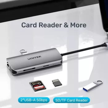 USB-C Hubs Unitek D1122A01 ar 2x HDMI 4K un 100W Power Delivery