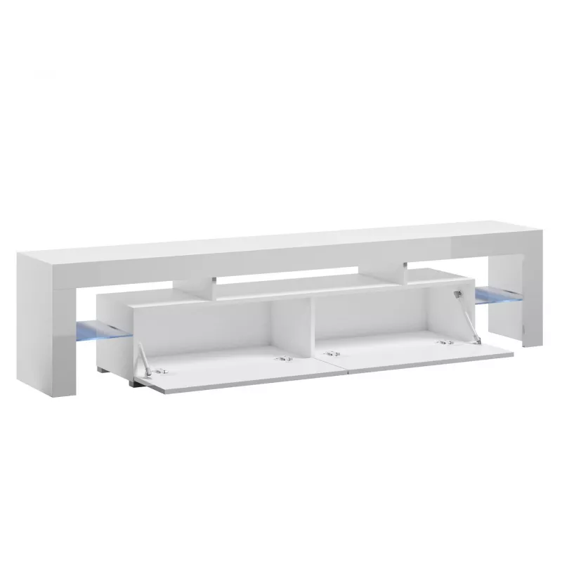 TV statīvs Cama Meble TORO 200 — 2000×350×410 mm, pelēka skaidu plātnes virsma, pelēks/balts spīdums