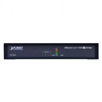 Tīkla tilts PLANET VC-234, pārvaldāms, 4 porti Fast Ethernet (10/100), 1U, DC ieeja, 0.8 Gbit/s pārslēgšanas jauda