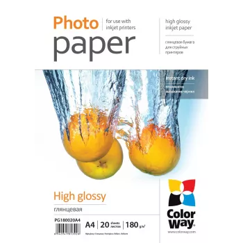 ColorWay PG180020A4 A4 Glancēts fotopapīrs, 180 g/m², 20 loksnes