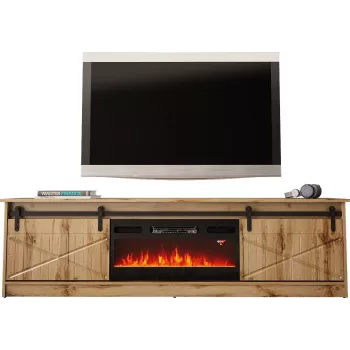 TV skapis Cama Meble GRANERO ar kamīna moduli, Wotan ozols, 2000×350×567 mm, 2 durvis, 2 plaukti