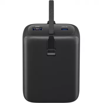 Powerbank 20 000 mAh ar iebūvētu USB-C kabeli 13 cm, 30 W (melns, 20 Ah, 1x USB-A, 2x USB-C, PD, QC)