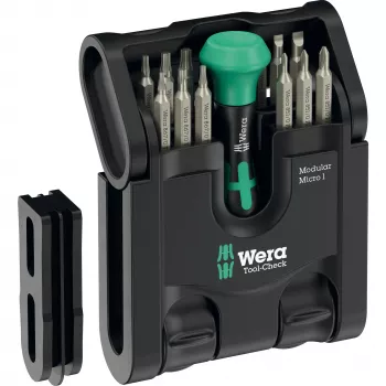 Wera Tool-Check Modular Micro 1 21-daļīgs komplekts — kompakts skrūvgriežu un uzgaļu komplekts