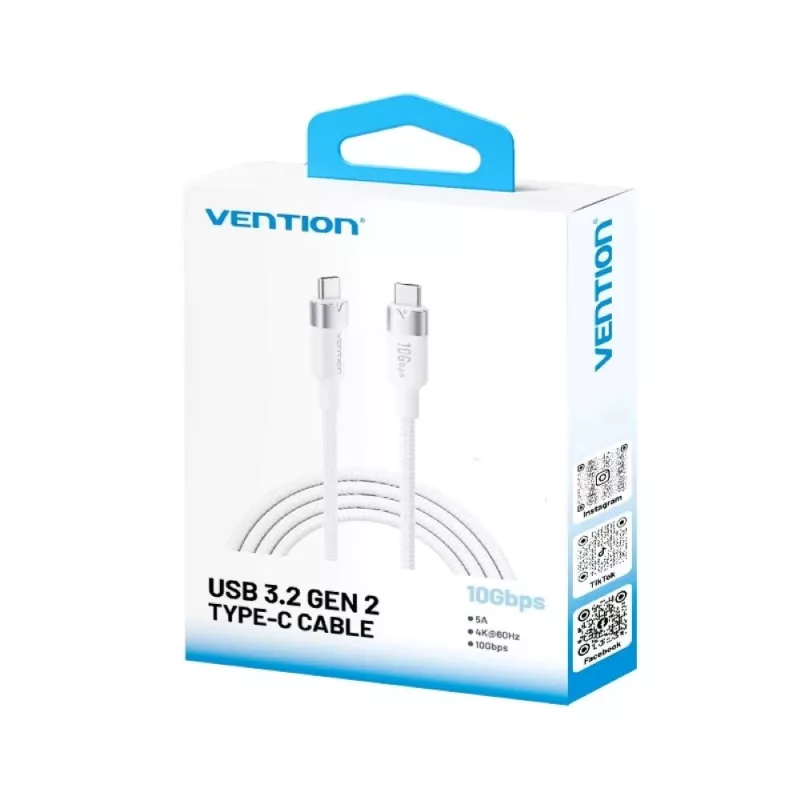 Vention USB 3.2 5A 10Gbps 1m balts USB-C uz C kabelis