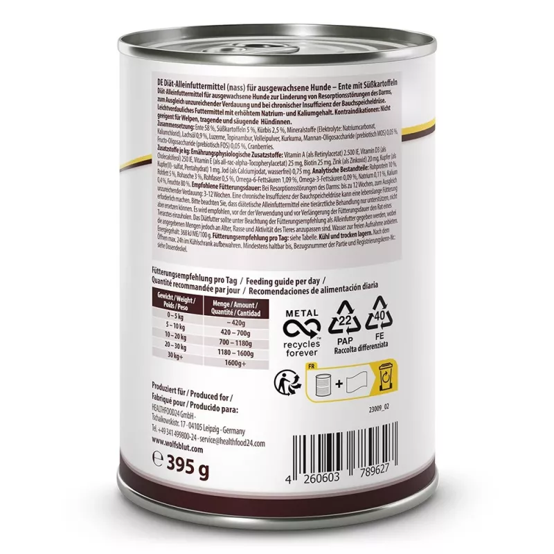WOLFSBLUT VetLine Gastrointestinal Duck mitra suņu barība - 395g