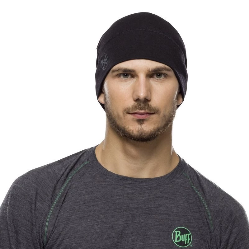 BUFF MERINO LIGHTWEIGHT BEANIE SOLID BLACK vienā izmērā cepure Standarta