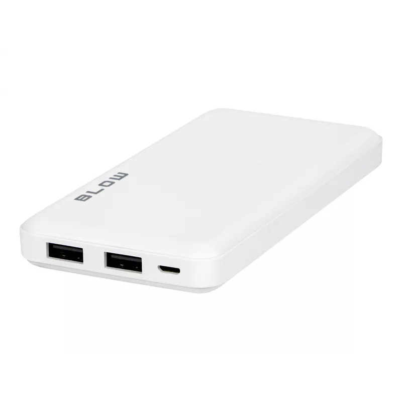 Blow PB10A jaudas banka 10000 mAh, 2x USB (1A + 2,1A), micro USB ieeja, Li-Po, balta