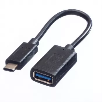 VALUE USB 3.1 C-A M/F adaptera kabelis, 0.15 m, melns