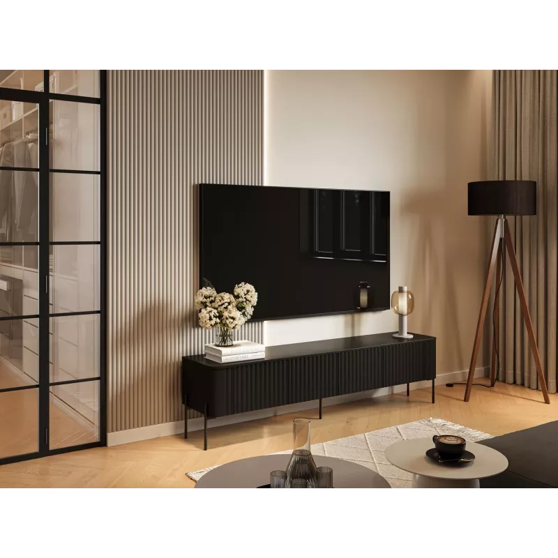 TV skapis cama meble VERA 190x40x50 cm — matēti melna virsma un melns rāmis