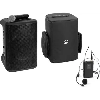 Portable Wireless PA System Omnitronic PORTY-8A ar galvas mikrofonu raidītāju un mīksto somu