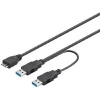 Wentronic Goobay USB 3.0 Dual Power SuperSpeed kabelis, melns, 0.3 m - USB 3.0 spraudnis (Type A), USB 3.0 spraudnis (Type A) > USB 3.0 Micro spraudnis (Type B) (95746)