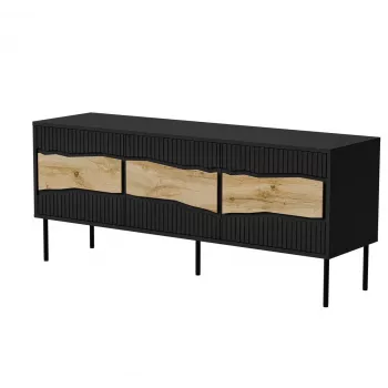 TV skapis INSERTO 3D 143.5x40x61.5 cm melns ar LED, skaidu plātnes virsma
