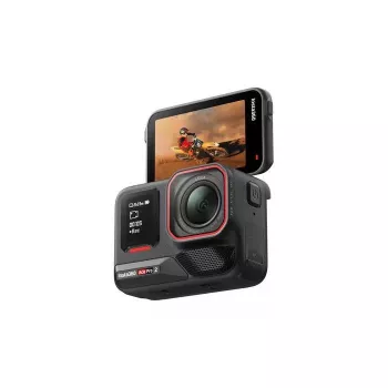 Action kamera Insta360 Ace Pro 2 — 50 MP, 8K Ultra HD (7680×3272), 1/1.3 collu sensors, līdz 240 kadriem/s, iebūvēts ekrāns, Wi‑Fi, MicroSD, 177,7 g, Melna