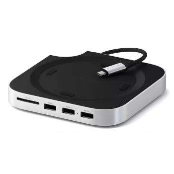 Satechi dokstacija/portu replicators ST-GNMMES — vadu USB 3.2 Gen 2 Type-C centrmezgls, USB-A un SD, Sudraba