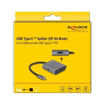 DeLOCK USB-C sadalītājs DP Alt Mode uz 2 x HDMI MST 3840x2160