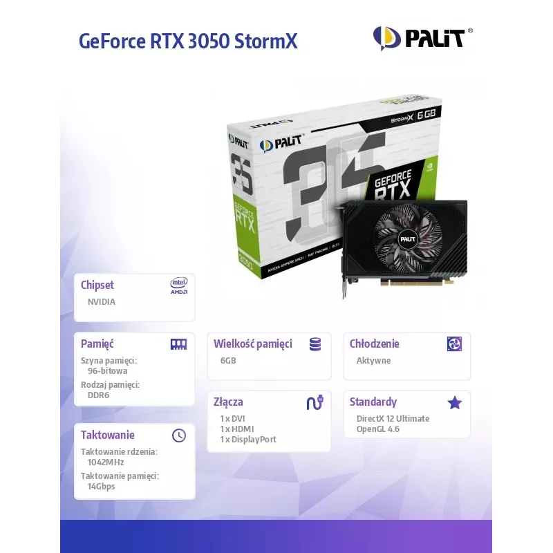 Palit GeForce RTX 3050 StormX 6GB GDDR6 videokarte