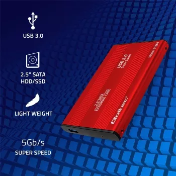 Ārējais korpuss QOLTEC 51860 2.5 inch SATA III cietajiem diskiem un SSD, USB Type-A, 5 Gbit/s, alumīnijs, sarkans
