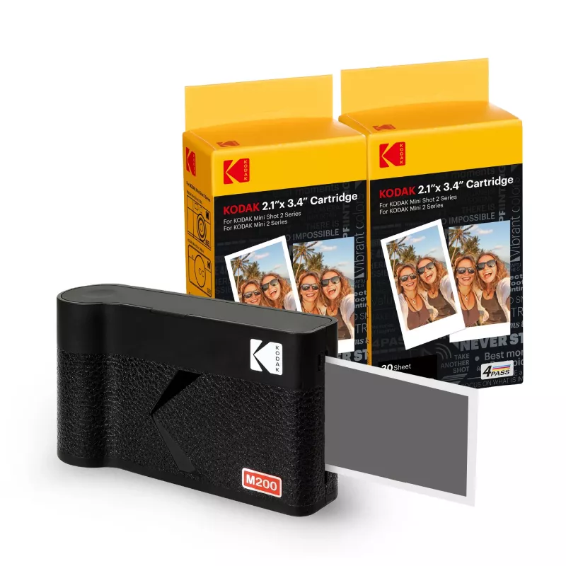 Momentkameras printeris Kodak Mini 2 Era Black — kompakts bezvadu foto printeris krāsu drukai