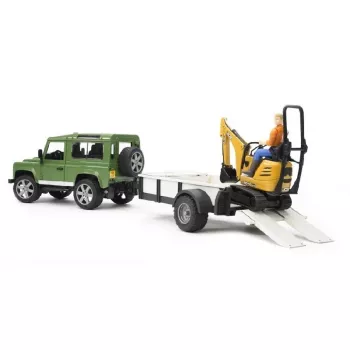 Rotaļu auto komplekts BRUDER Land Rover Defender ar piekabi un ekskavatoru
