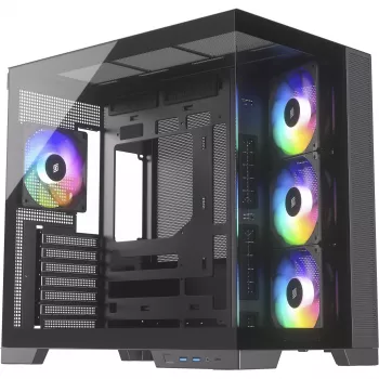 Silentware View A-RGB Black PC korpuss VIEWBLACK — vidējais tornis ar A-RGB apgaismojumu