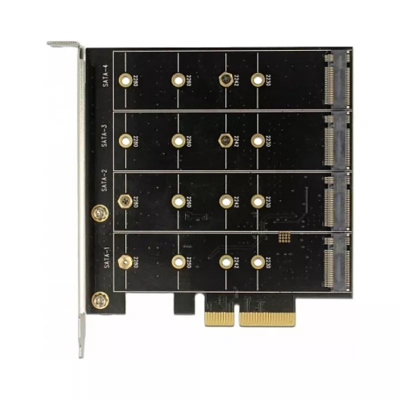 DeLOCK 89888 PCIe interfeisa karte ar četriem M.2 slotiem SATA diskiem