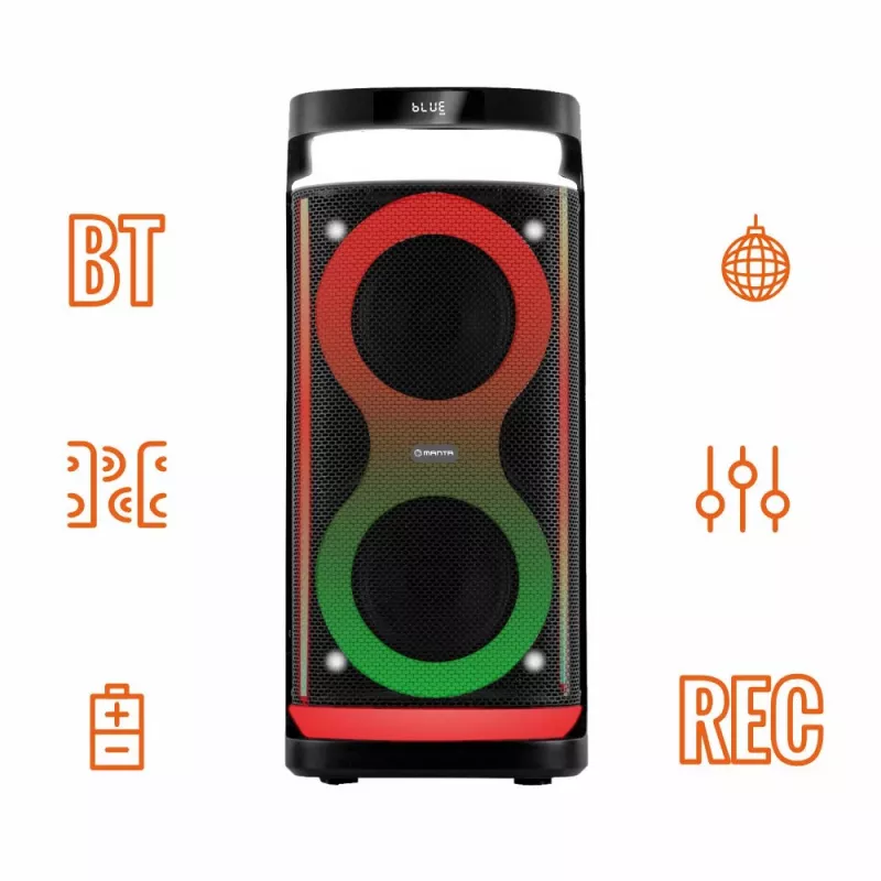 Portatīvais skaļrunis MANTA SPK0601B100, 100 W, Bluetooth, karaoke, bezvadu mikrofons, akumulators, ekvalaizers, disko apgaismojums