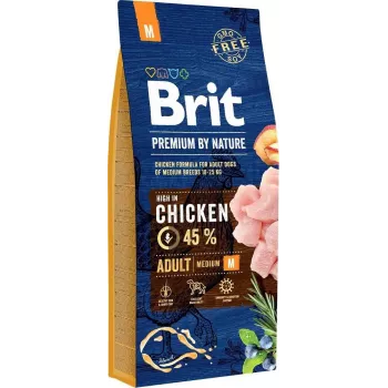 Brit Premium by Nature Adult M 15 kg — vistas gaļa, 26% olbaltumvielas, 15% tauki