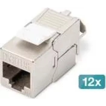 DIGITUS CAT 6A ekranēts keystone modulis, bezinstrumentu, RJ-45, plakans, sudrabs — 12 gab. iepakojums