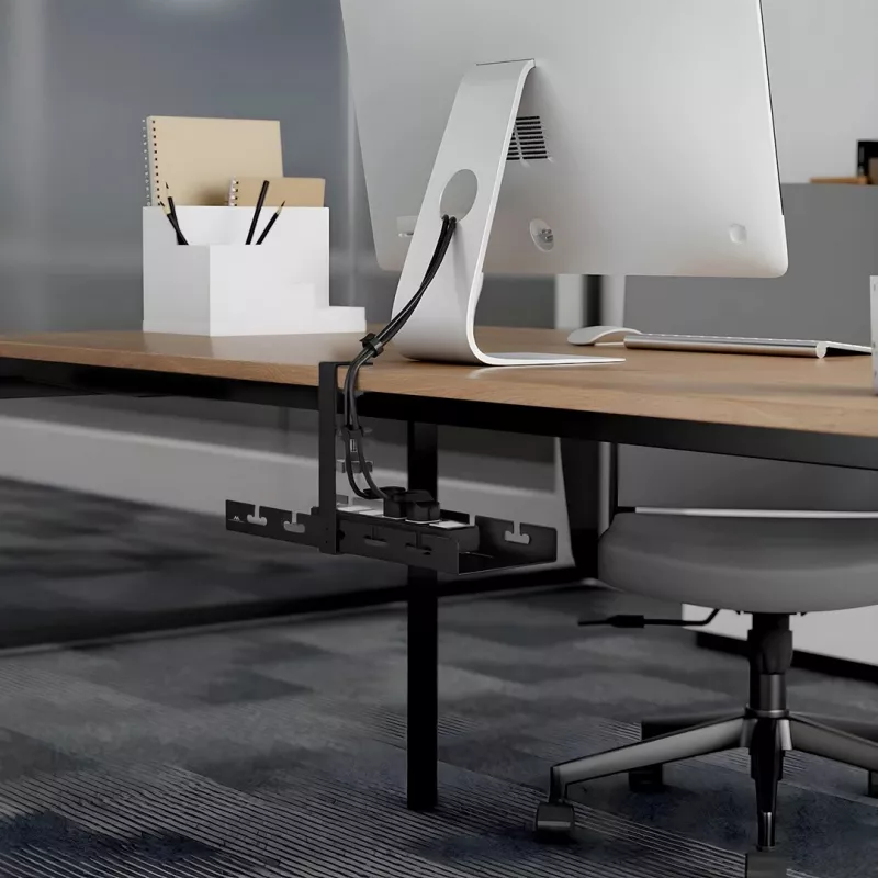 Maclean MC-105 B kabeļu organizators zem galda, tērauds/ABS, 400 mm, stiprinājums ar skavu galda virsmai 5–50 mm, maks. slodze 5 kg, melns