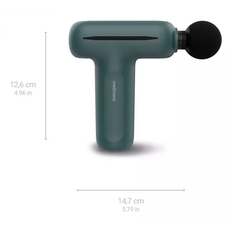 Medisana MG 200 mini masāžas pistole, Smart Mode, 4 galviņas, 5 intensitātes pakāpes, 147 x 126 x 50 mm, pelēka