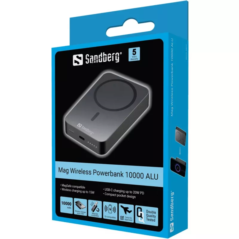 Pārnēsājamais lādētājs Sandberg Mag Wireless Powerbank 10000 ALU, 10000 mAh