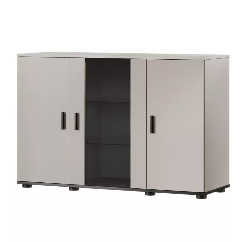 Kumode Cama Meble SOHO 120×41×80 cm — smilškrāsas fasādes, melns rāmis
