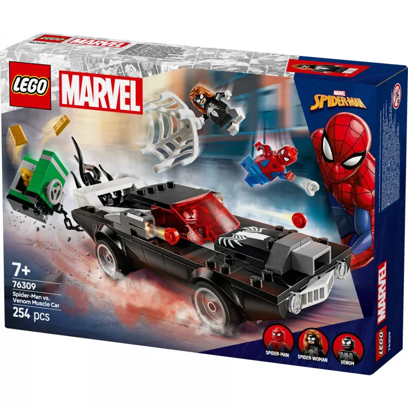 Būvēšanas komplekts LEGO Marvel Super Heroes Zirnekļcilvēks pret Venoma muskuļauto 76309 — 254 gabali, 3 minifigūras, vecums 7+