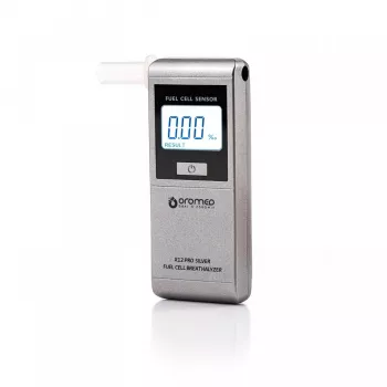 Alkohola tests ORO‑MED X12 PRO SILVER — bezkontakta alkometrs, diapazons 0–4 g/L, LCD, AAA baterijas