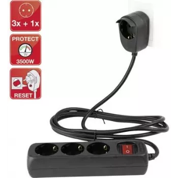Pagarinātājs REV Multiple Socket Outlet 3+1 ar slēdzi, 2 m vads, melns